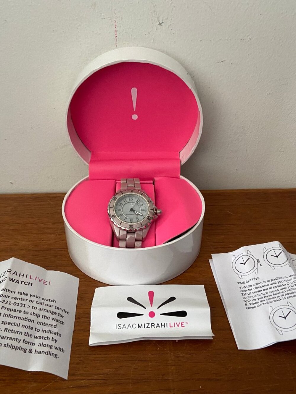 Issac Mizrahi Live Ceramic Women's Taupe Silver Dress Watch Mother Of Pearl Dial